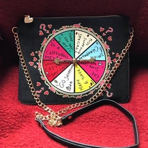 NWOT Authentic Betsey Johnson Spinner Faux-Leather Crossbody Bag, Black/Multi